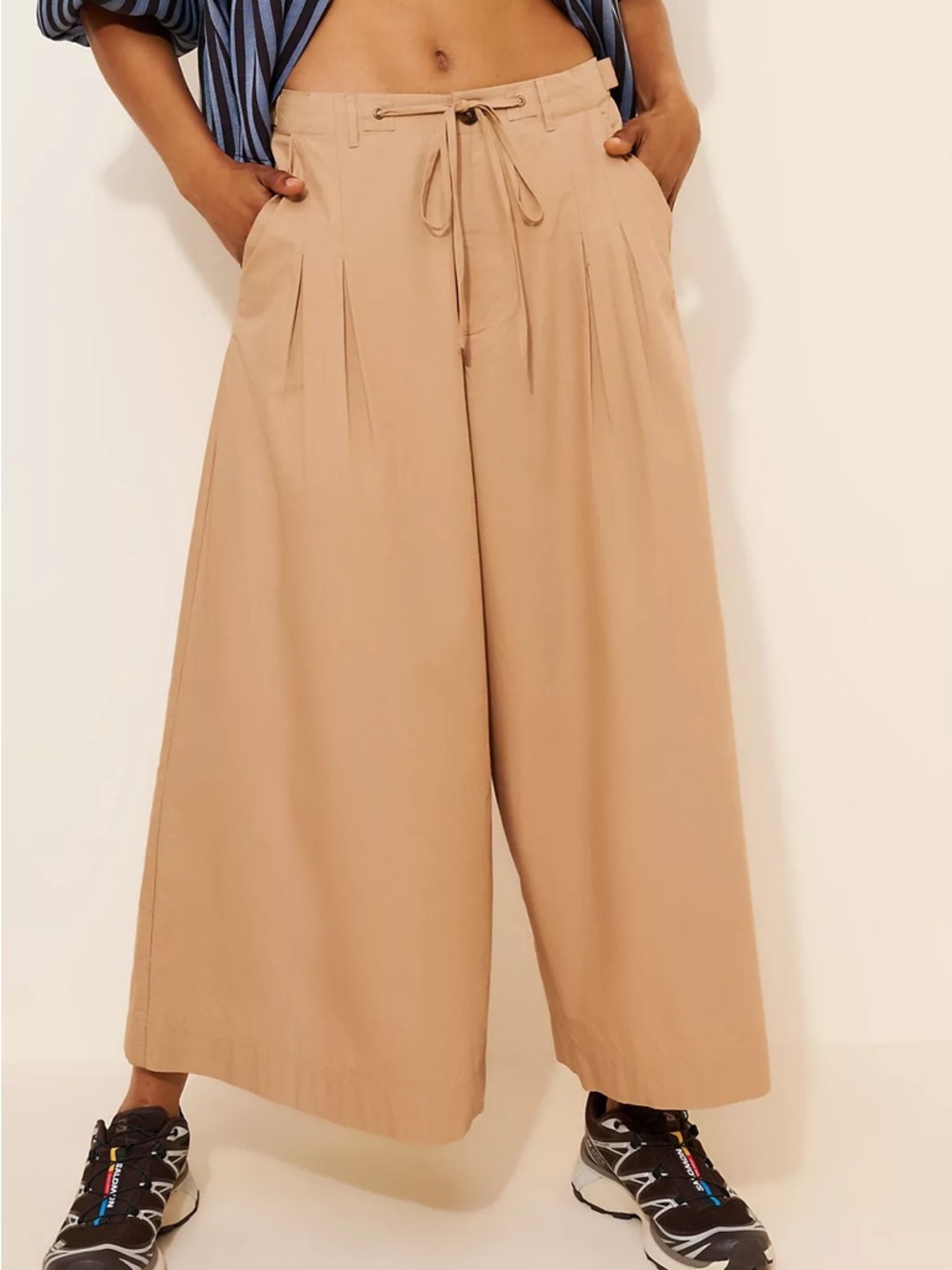 High-Rise Wide Leg Drawstring Pants in Tan
